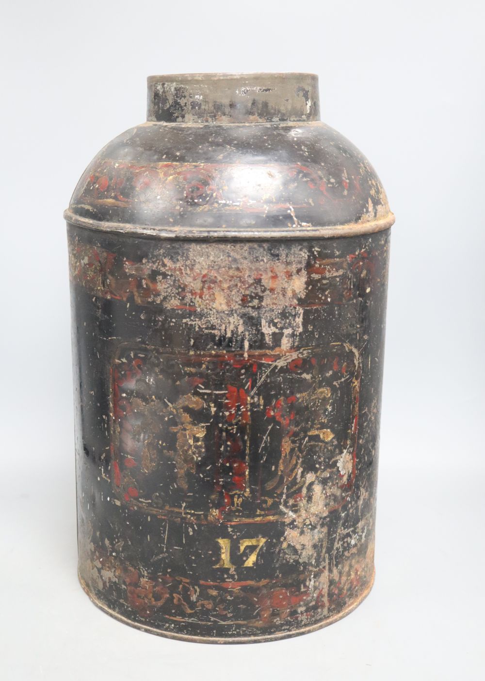 A George III toleware canister, height 43cm